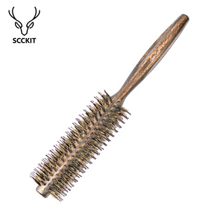 滚梳理发店美发造型内扣卷发梳发廊猪鬃毛男女圆木梳