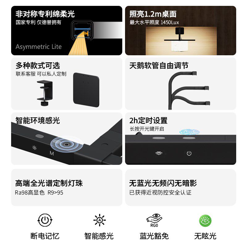 德普光学护眼台灯儿童写作业书桌学习专用全光谱卧室绘图灯防近视