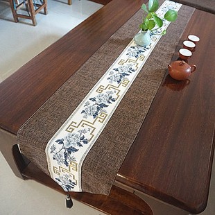 馨尚佳桌旗茶几旗中式 桌巾现代棉麻布艺复古典茶几布纯色