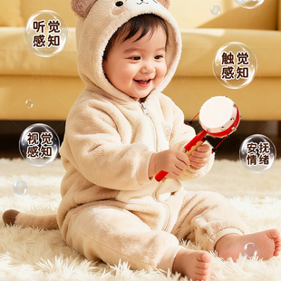 老式手工拨浪鼓哗啦棒婴儿可啃咬食品级桃木非遗牛皮羊皮传统质