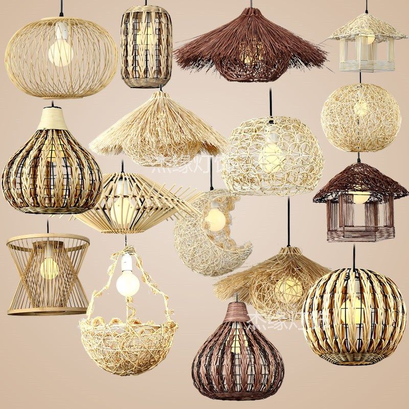藤艺吊灯创意个性餐厅民宿饭店圆球形复古竹编鸟巢草帽酒店装饰灯,家装灯饰光源,客厅吊灯,淘宝优惠券,粉丝福利购,淘宝优惠卷