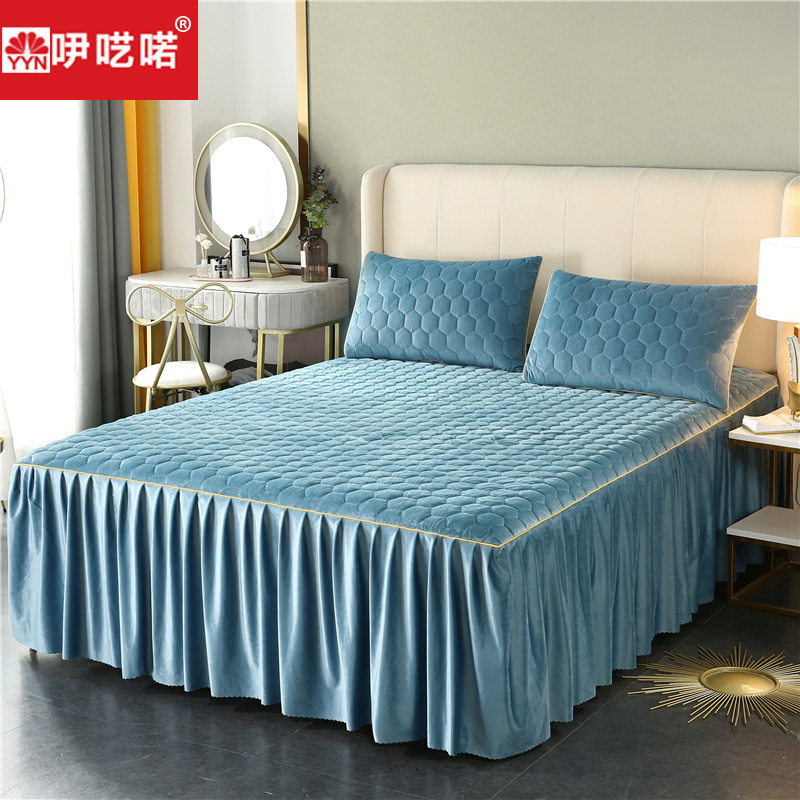 加厚牛奶水晶绒夹棉床裙式单件保暖床罩珊瑚绒床垫罩夹棉防滑床盖,床上用品,床裙,淘宝优惠券,粉丝福利购,淘宝优惠卷
