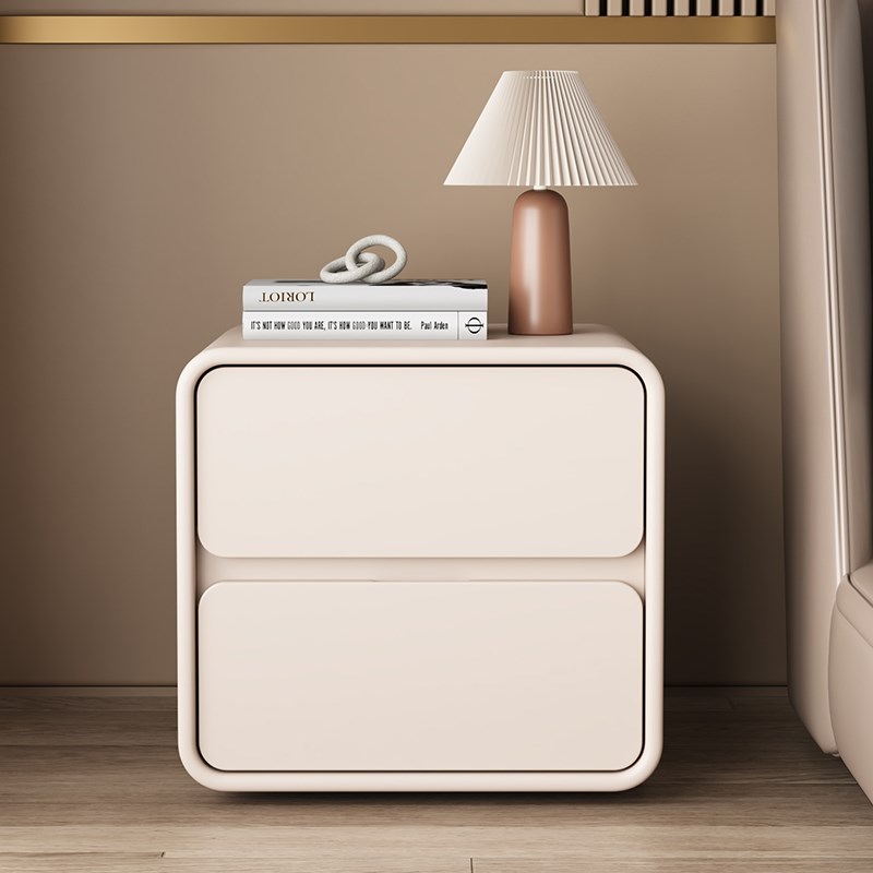 轻奢奶油风实木i床头柜简约现代收纳柜2025新款黑色白色床边收纳
