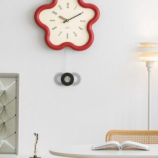 Mandelda奶油风花朵创意摇摆挂钟现代简约客厅大气钟表装饰墙时钟