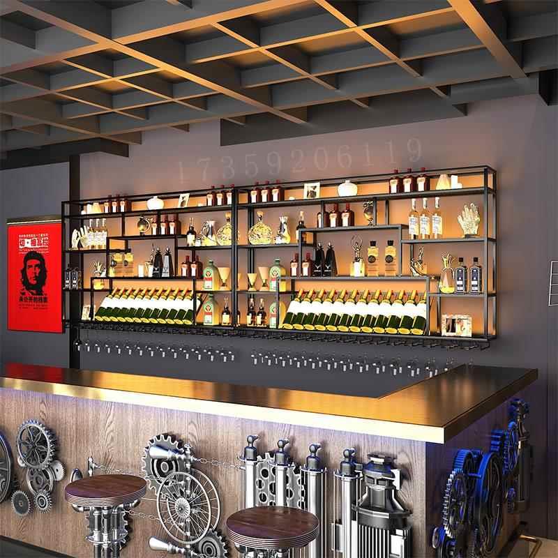 酒柜置物架吧台展示柜饭店壁挂酒吧墙上铁艺餐厅酒水柜烧烤店酒架