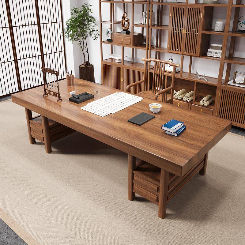 需定制新中式家俱实木书桌椅组合简约大板办公桌电脑桌画案书法桌