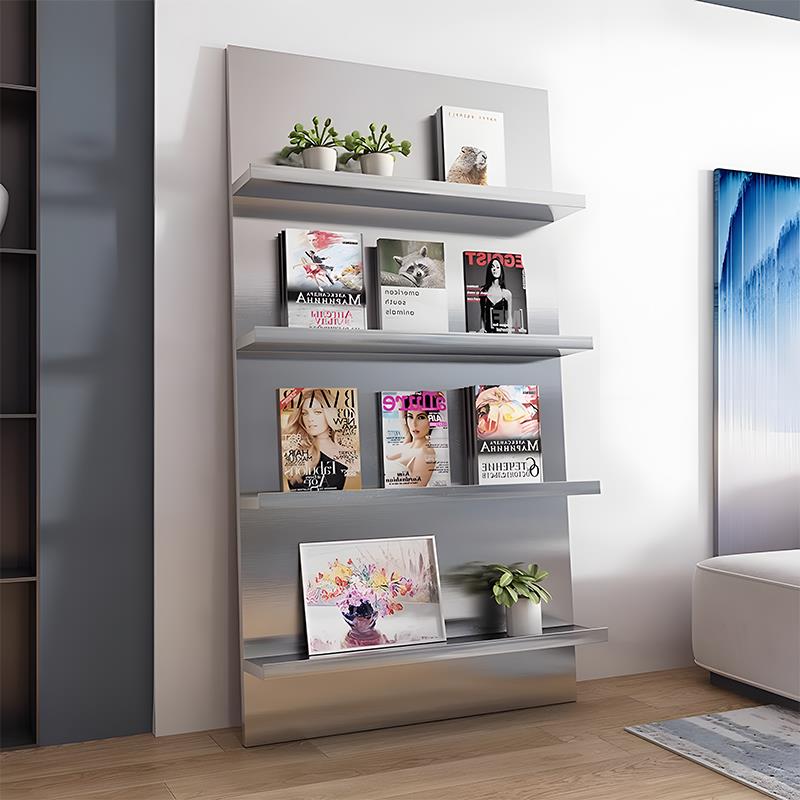 需定制中古不锈钢置物架靠墙落地杂志书报架展示架陈列架现代简约