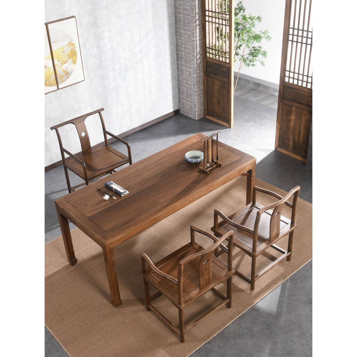 需定制书桌实木书法桌大板老榆木客厅画案家用新中式茶桌写字长桌