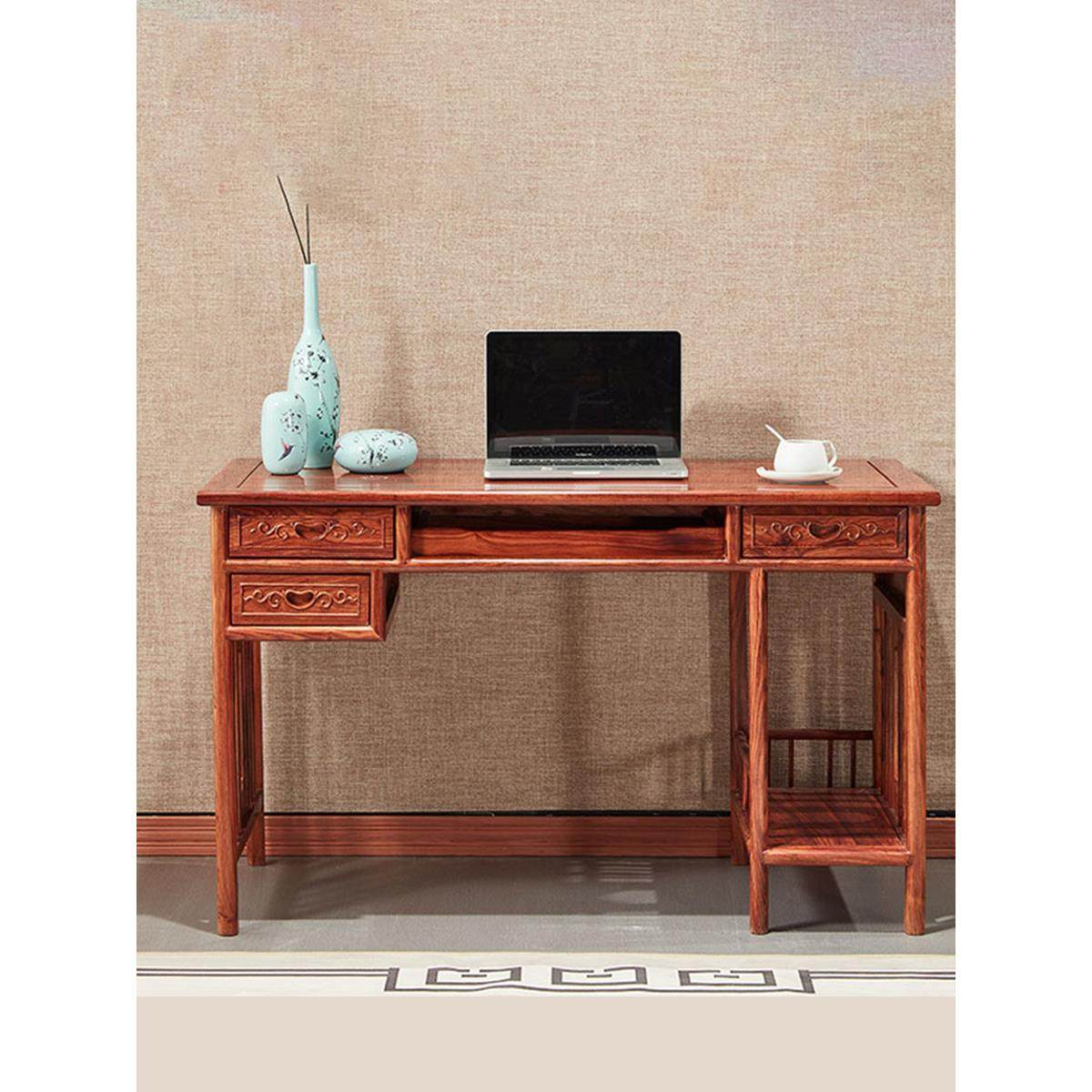 红木电脑台式桌刺猬紫檀办公书桌椅组合中式花梨木古典实木写字台