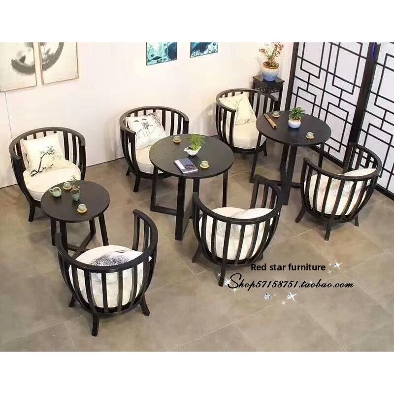 需定制新中式售楼部处洽谈桌椅组合大堂酒店宾馆民宿房间单人一桌