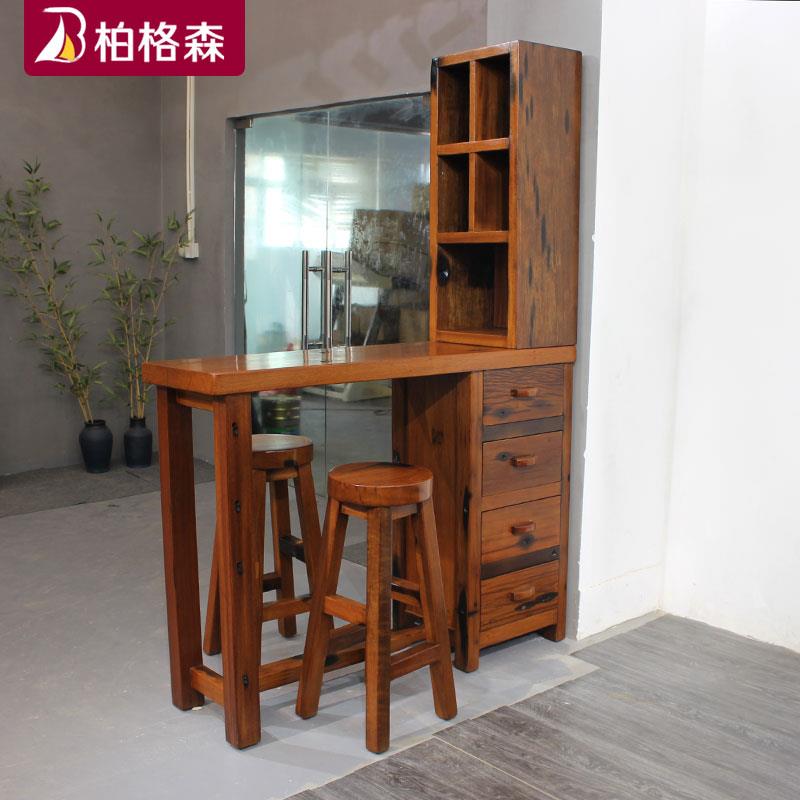 需定制老船木吧台酒架复古置物架酒格中式实木酒吧台客厅隔断靠墙
