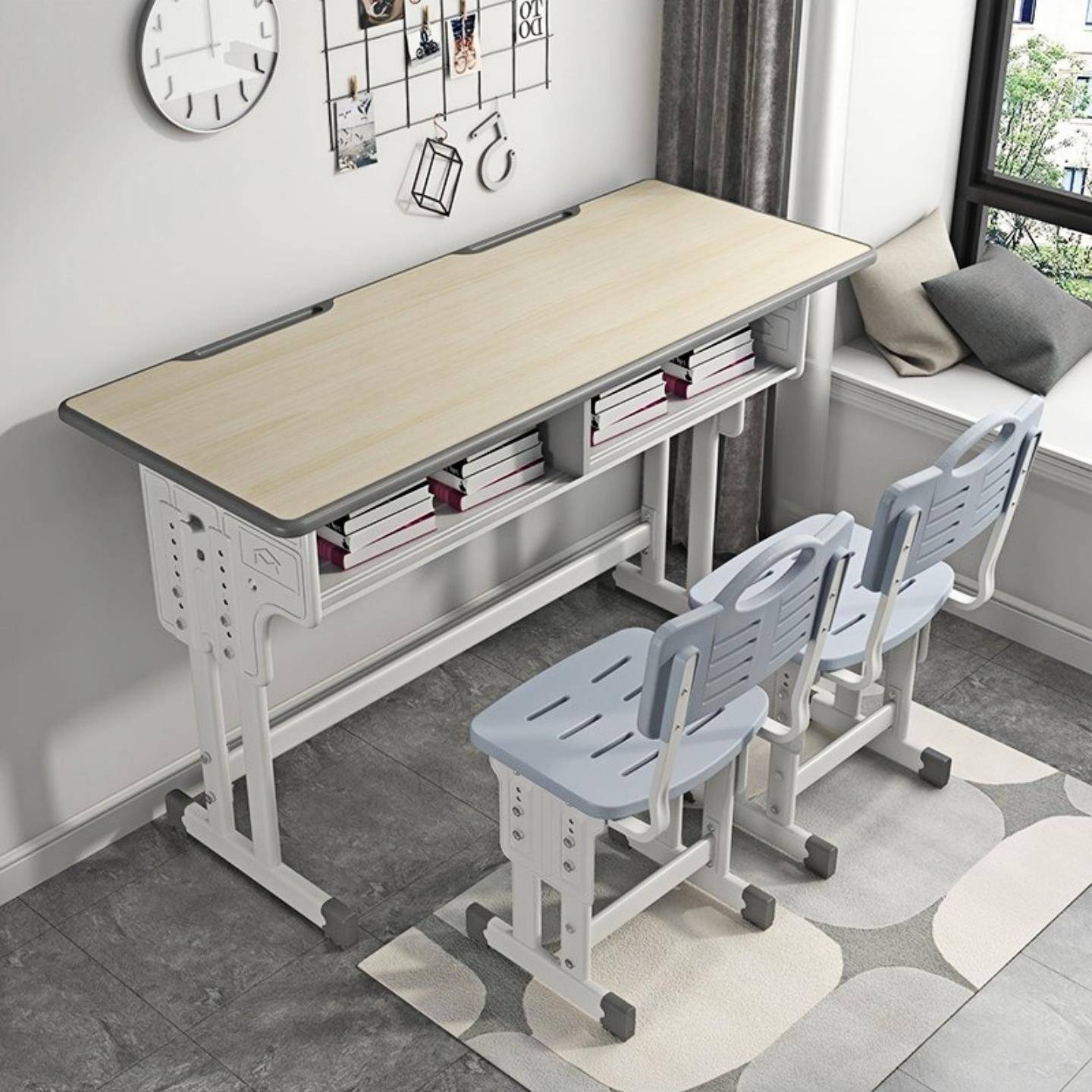 需定制双人儿童小学生课桌椅培训辅导班套装家用书桌学校教室升降
