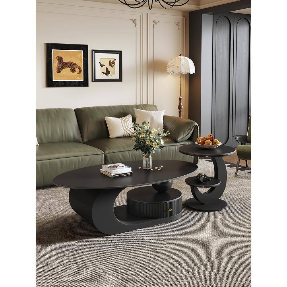 需定制岩板小户型意式极简椭圆形茶几客厅家用2025新款现代简约茶