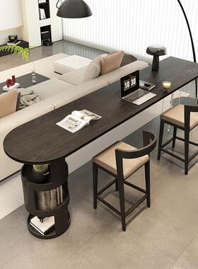 实木沙发后吧台桌双人家用横厅客厅后长条桌意式黑色2.2米长高桌