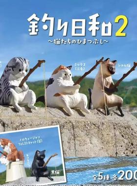 鱼缸钓鱼猫悬挂创意造景摆件桌面适用小猫钓鱼迷你微景观装饰品