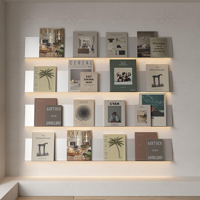 需定制发光上墙书架ins不锈钢墙面置物架层板墙壁杂志架报刊架简