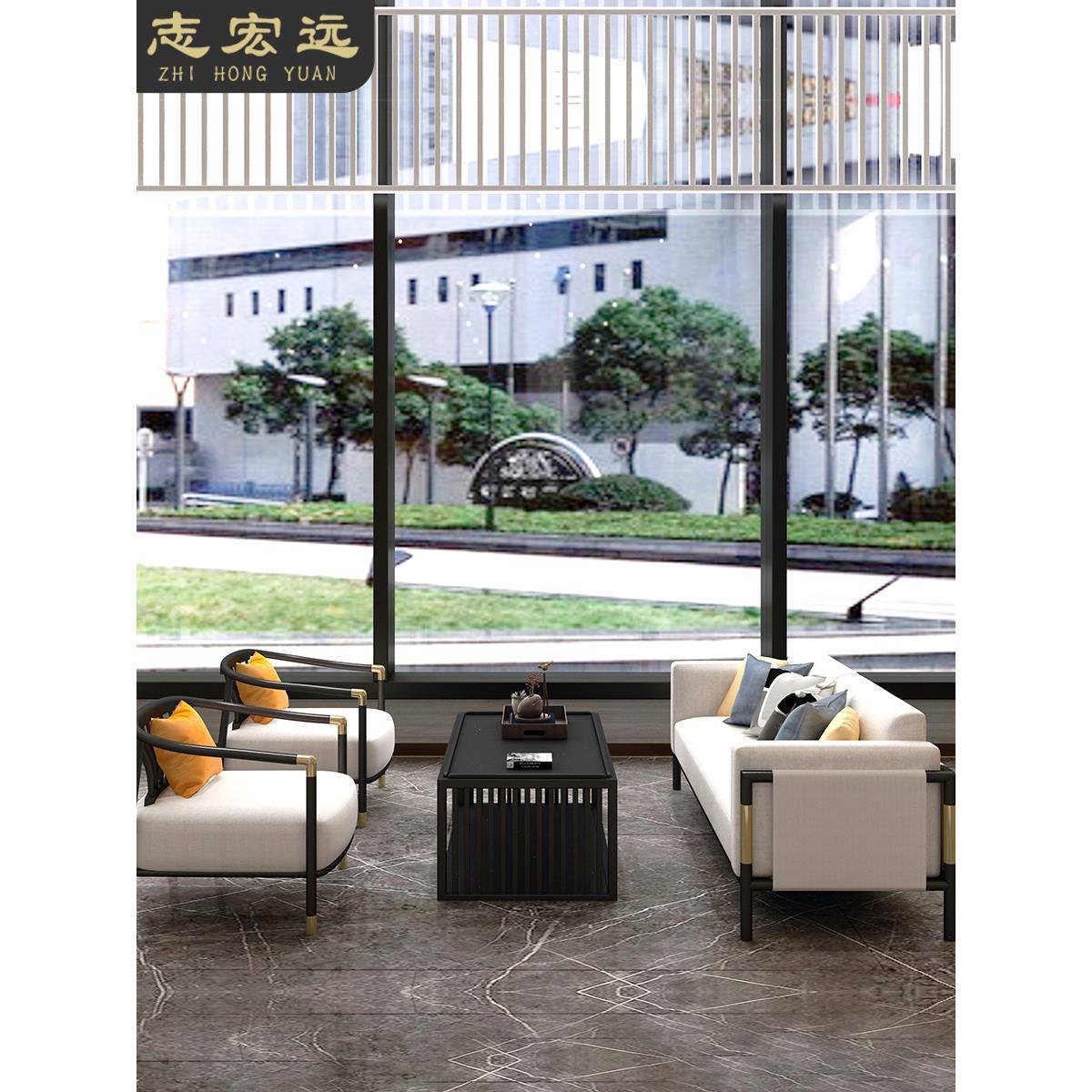 需定制新中式洽谈沙发售楼处部酒店会所休息区茶楼卡座接待桌椅组