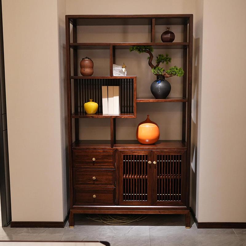 需定制新中式乌金木展示柜博古架多宝阁置物柜茶叶柜货架茶饼柜组