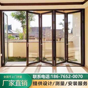 玻璃折叠门隔断门无地轨极窄铝合金厨房商场洗车店重型网红拉门