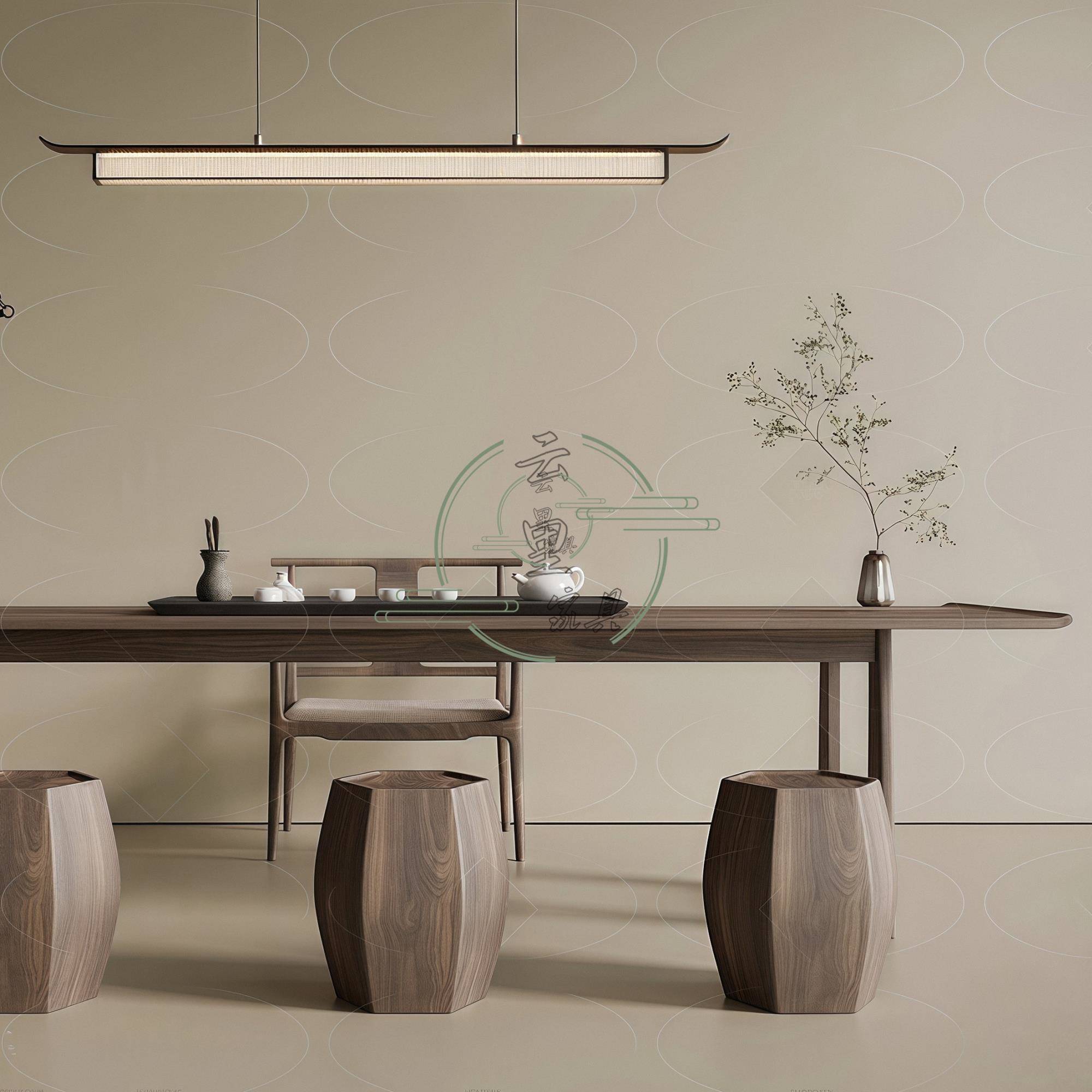 需定制新中式茶桌椅组合书桌一体胡桃色办公酒店会所洽谈接待茶几