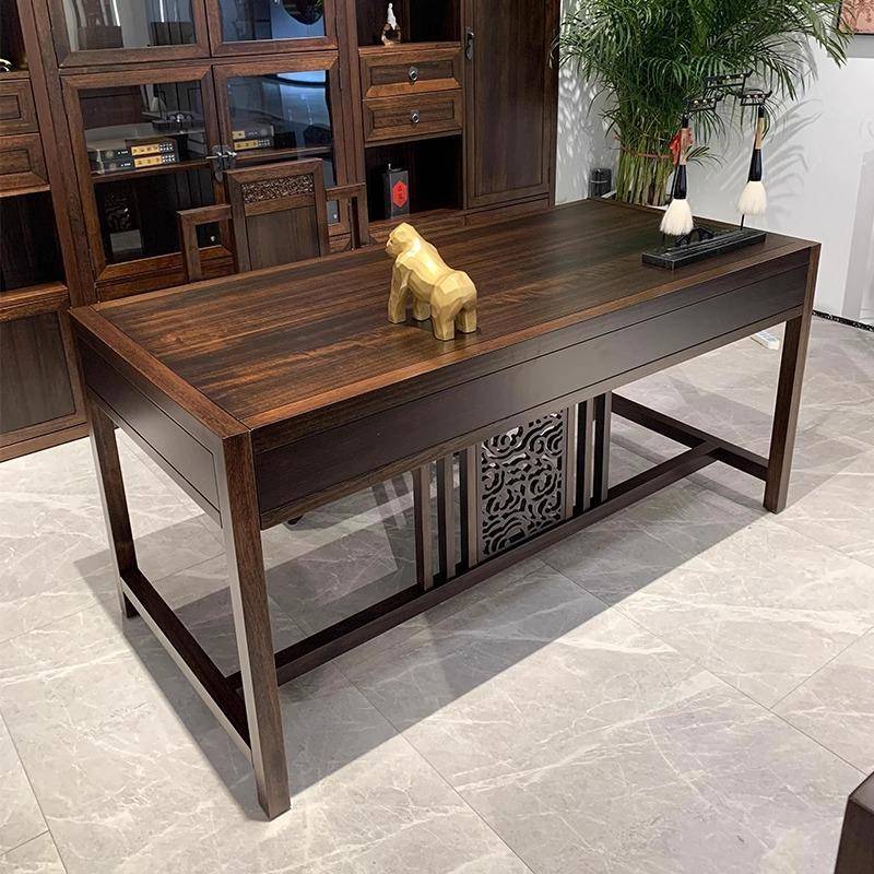 需定制新中式乌金木全实木书桌书房现代禅意办公桌办公桌两用书法