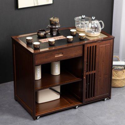 新中式家用移动茶桌茶台客厅茶水柜实木办公泡茶几茶柜烧水壶一体