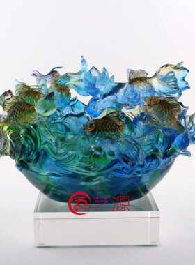 金玉满堂 琉璃鱼摆件鱼缸聚宝盆 祝寿庆生送长辈老人高端家居饰品