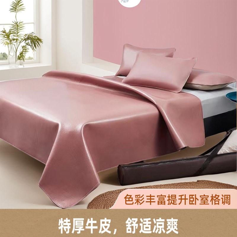 特厚彩色头层牛皮凉席1.8米水牛皮真皮床垫1.5彩绘纯牛Z软席三件