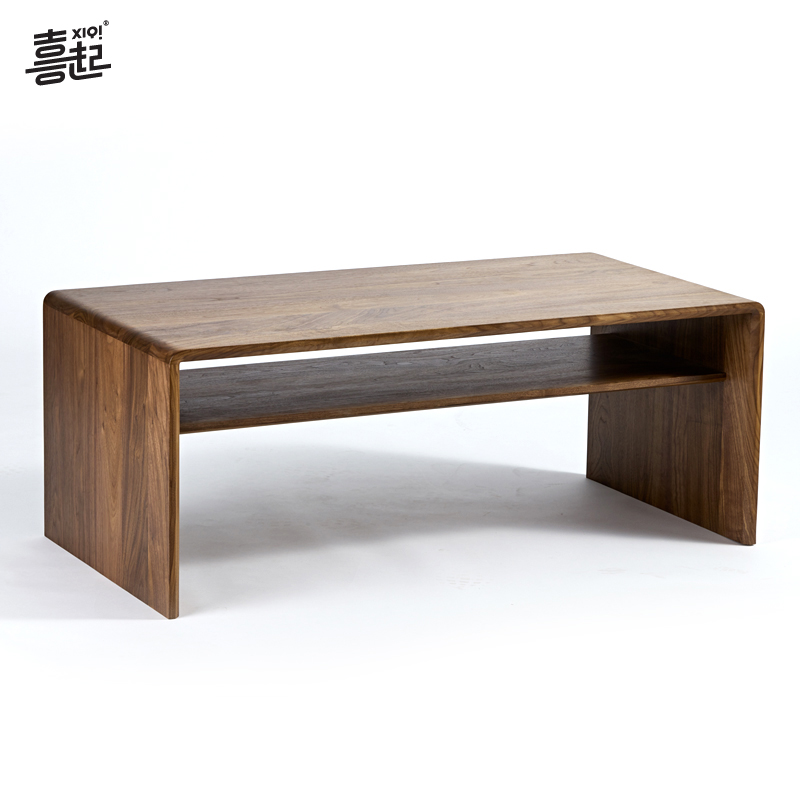喜起黑胡桃木客厅茶桌 简约小户型原木茶桌 实木炕几收纳飘窗茶几
