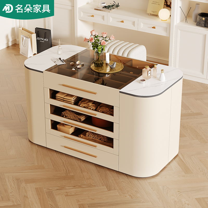 奶油风衣帽间中岛台简约家用收纳双面斗柜首饰展示柜珠宝柜5K29-1