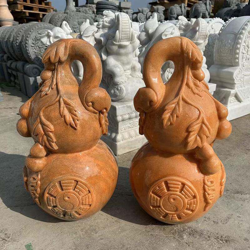 石雕福禄寿喜财葫芦汉白玉五福临门宝葫芦家居客厅雕刻摆件