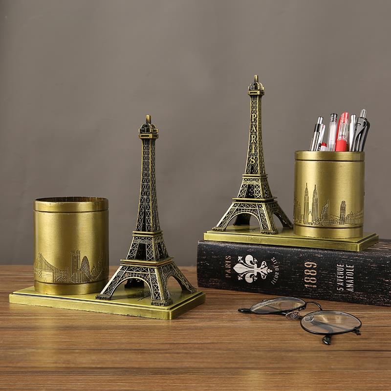 埃菲尔铁塔笔筒摆件办公室书房桌面金属收纳装饰送孩子教师节礼物