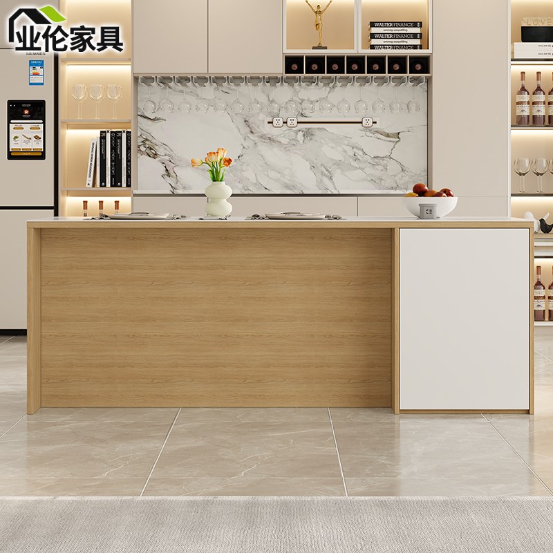 岩板岛台餐桌一体开放式厨房茶吧台扫地机小户型储物式岛台3E66