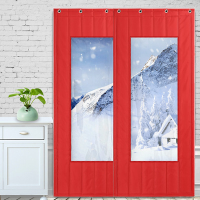 正红色棉门帘冬季空调保暖防风加厚家用隔断挡风保温冬天防寒帘子