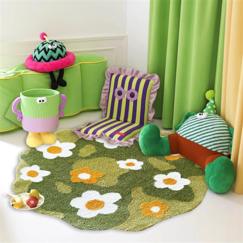 Seven Five花朵植绒地毯加厚客厅茶几卧室床边毯可机洗防滑异形垫