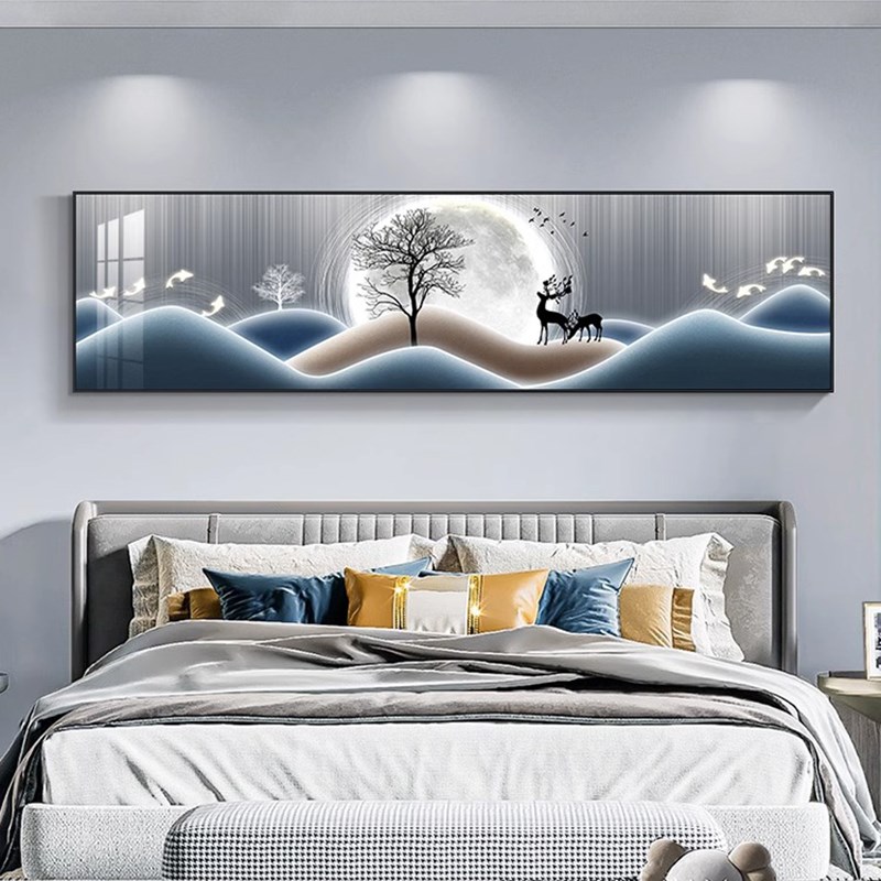 背景墙现代简约床头晶温馨卧室卧墙房间福鹿主装饰画画挂画瓷画图片
