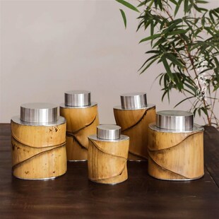 秦藏阁龟甲竹包锡茶叶罐匠人手作中式复古文人纯锡茶罐筒茶入小号