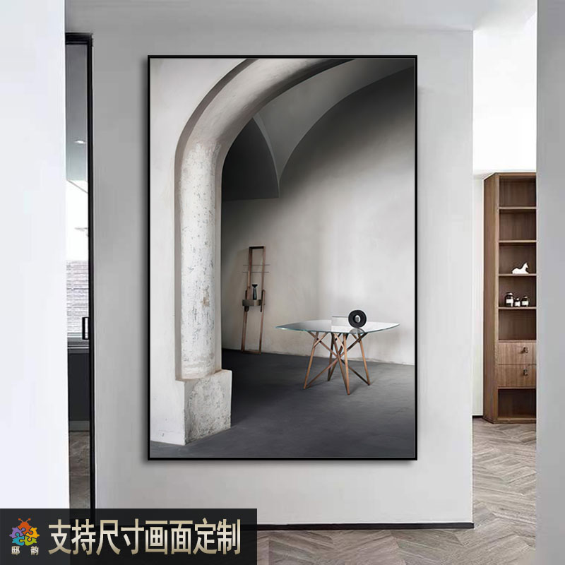 沙发后客厅墙面竖版装饰画现代简约建筑玄关挂画高级灰主卧室壁画图片
