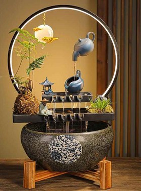 流水摆件循环水招财景观鱼缸创意家居生财办公室客厅开业乔迁礼品