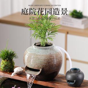 太陽能自動古法魚缸瀑布流水泵循環陶罐室外假山魚池擺件不用電