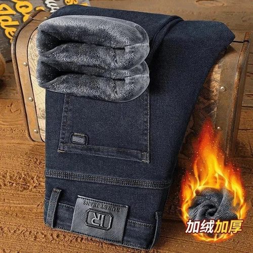 雅惜严选冬季加绒牛仔V裤新B款直筒宽松商务百r搭休闲加厚保暖男