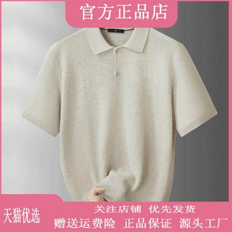 巴堡罗男装夏季凉感透气轻熟风短袖V领POLO衫高级感亚麻针织T恤男