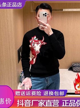 Elbaph轻w奢P男装经典复古麻花毛衣加厚冬针织衫F男装圆领外套粗