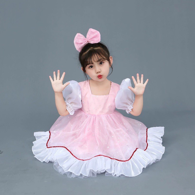 六一儿童舞蹈服女童蓬蓬裙幼儿园演出服可爱粉色公主裙纱裙表演服