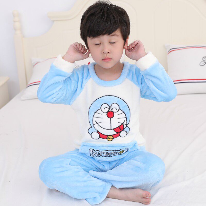儿童法兰绒睡衣套装秋冬小孩子加厚珊瑚绒卡通可爱女童长袖家居服