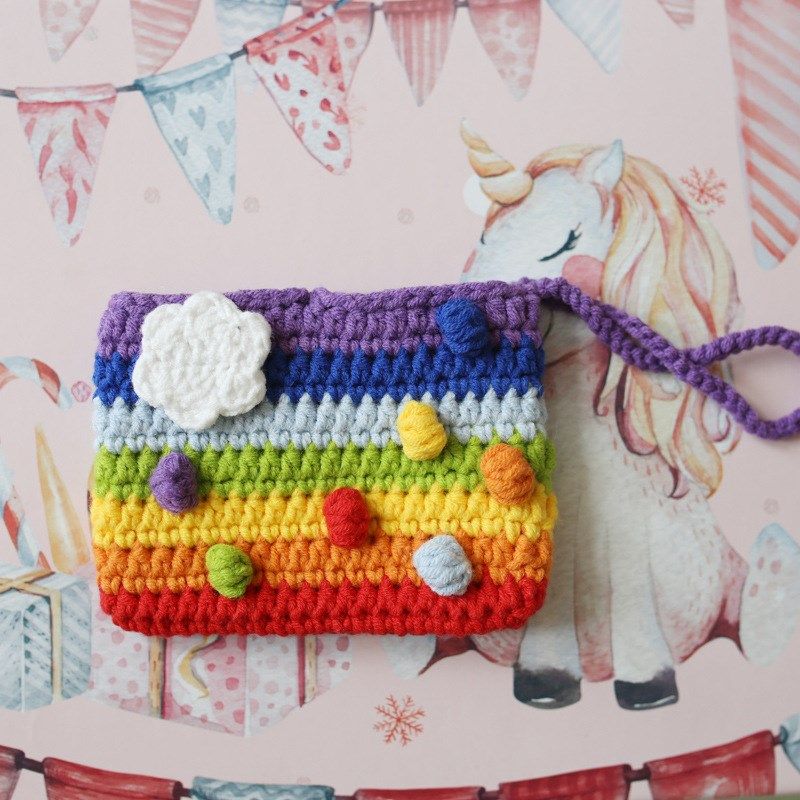 夏季甜美彩虹手工针织卡包 毛线钩织小包 女生手拿卡袋编织成品,节庆用品/礼品,创意零钱包,淘宝优惠券,粉丝福利购,淘宝优惠卷