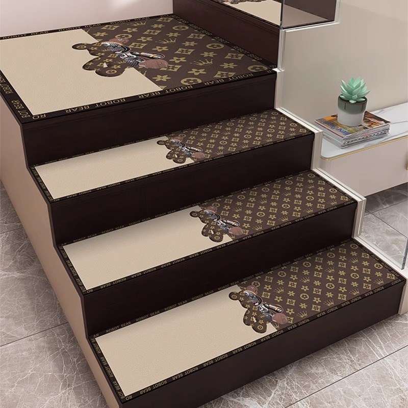 轻奢高级楼梯踏步垫可擦洗皮绒地垫自粘定制家用防滑台阶垫子地毯