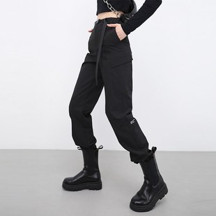 2025新款冬季休闲束脚黑色显瘦登山靴裤子厚实加绒工装裤女款秋冬