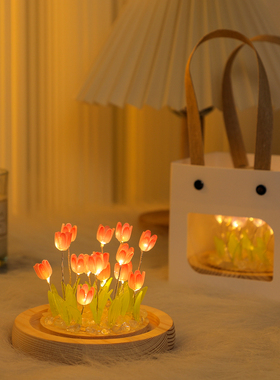 diy郁金香小夜灯摆件创意led手工材料包卧室装饰品情人节生日礼物