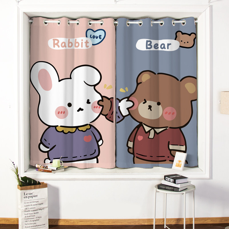 2021新款儿童房窗帘卡通可爱男孩卧室遮光女孩公主风飘窗短帘定制